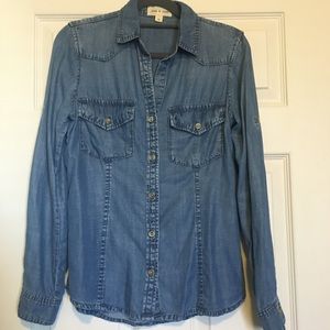 Cloth & Stone Long-Sleeve Medium-Wash Button-up Chambray Shirt, Women’s XS